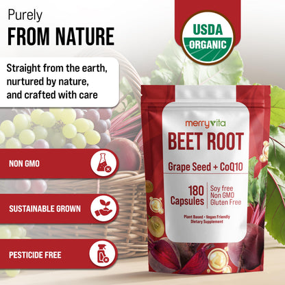 Close up of Merry Vita Beet Root bottle label details