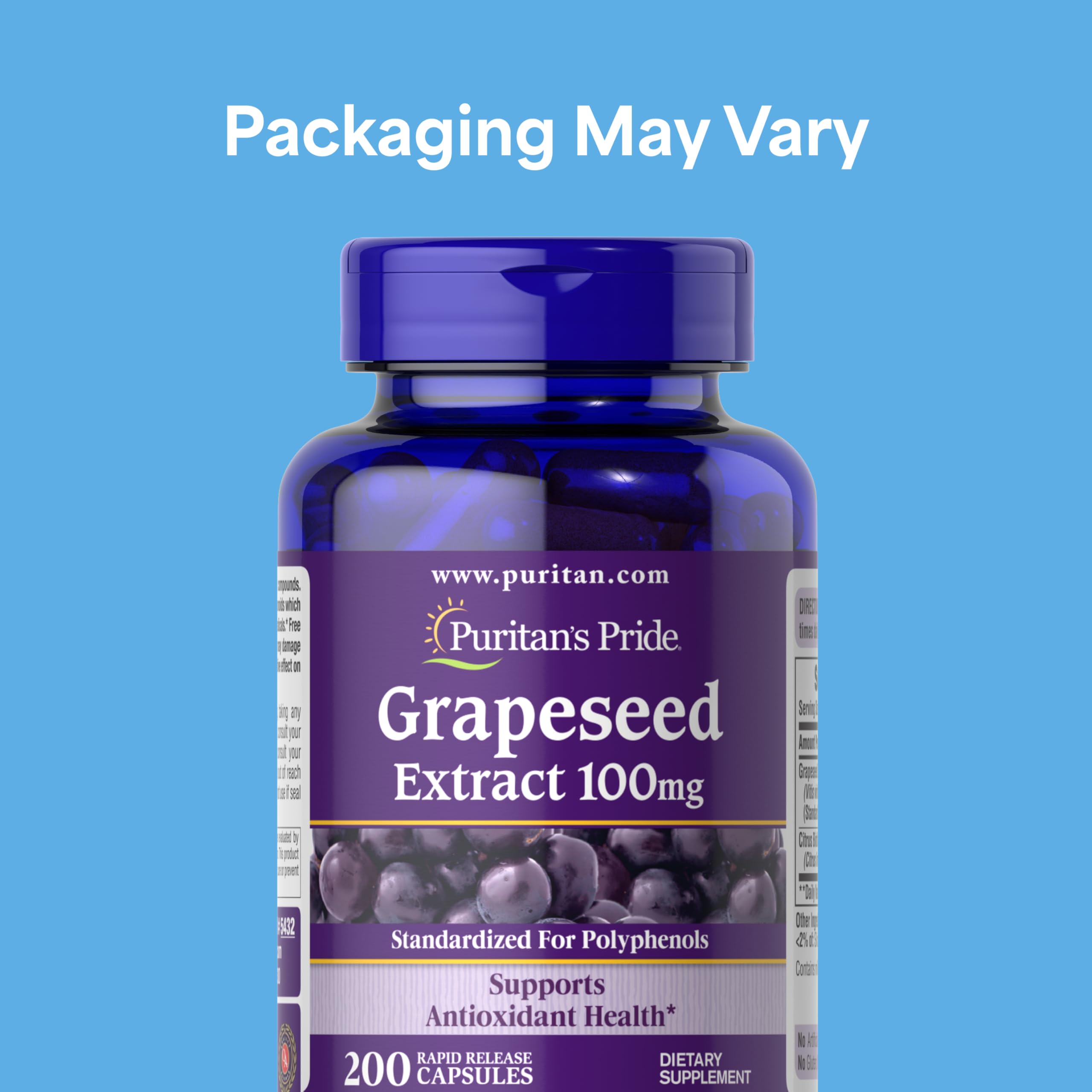 Puritan's Pride Grapeseed Extract supplement bottle side label details