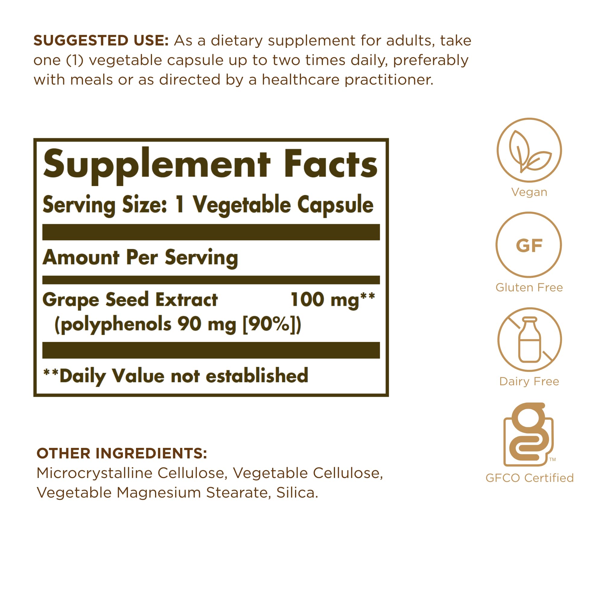 Solgar Grape Seed Extract 60 vegetable capsules bottle side view