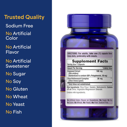 Puritan's Pride Grapeseed Extract capsules health supplement branding