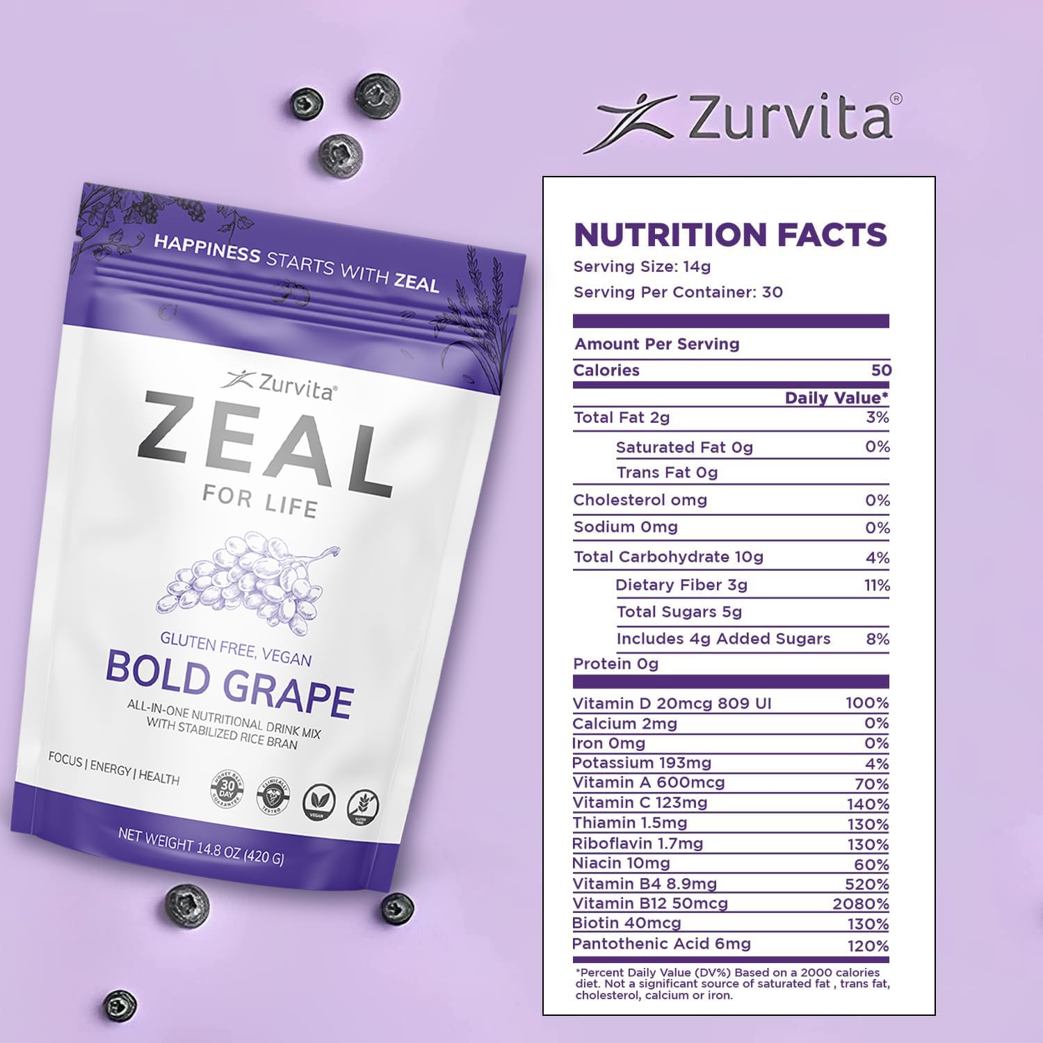 Zurvita Zeal for Life 420g packaging label details