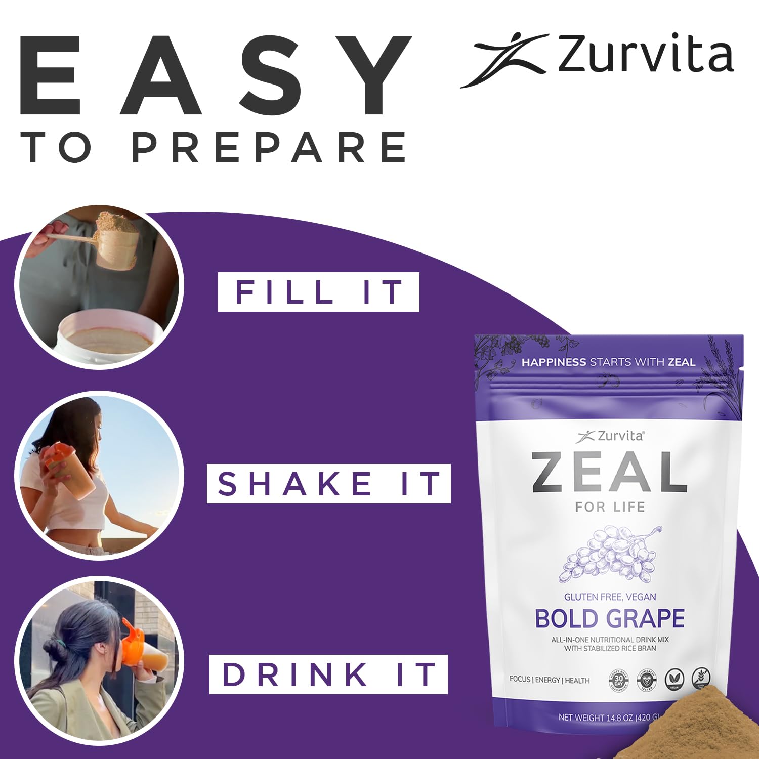 Zurvita Zeal for Life Bold Grape powder texture and color
