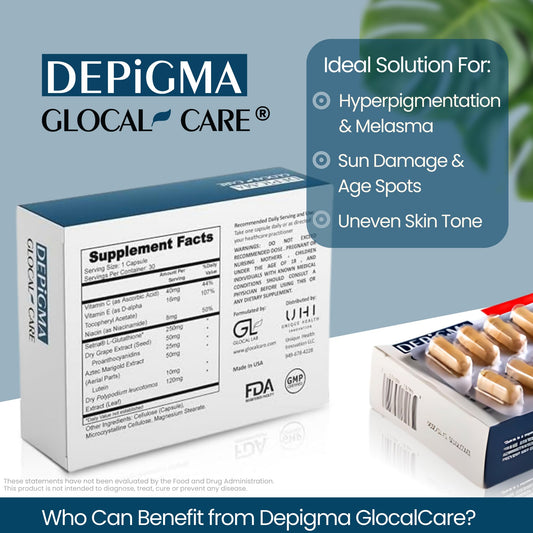 GlocalCare Depigma dietary supplement bottle label details