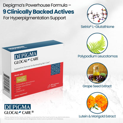 GlocalCare Depigma 30 count bottle for hyperpigmentation reduction