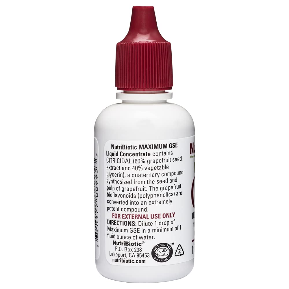 Side view of NutriBiotic Maximum Grapefruit Seed Extract liquid supplement