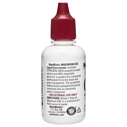 Side view of NutriBiotic Maximum Grapefruit Seed Extract liquid supplement