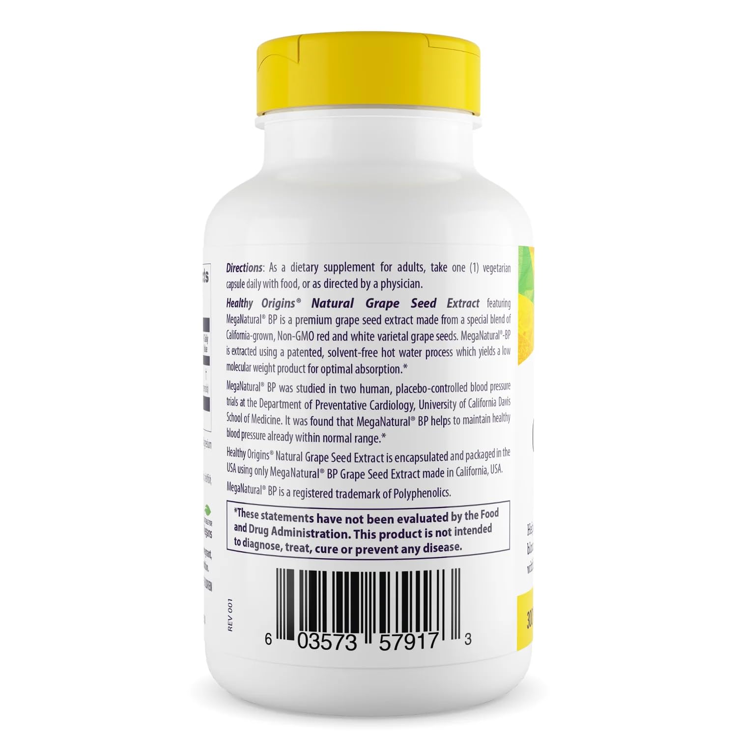 Healthy Origins Grape Seed Extract supplement facts label