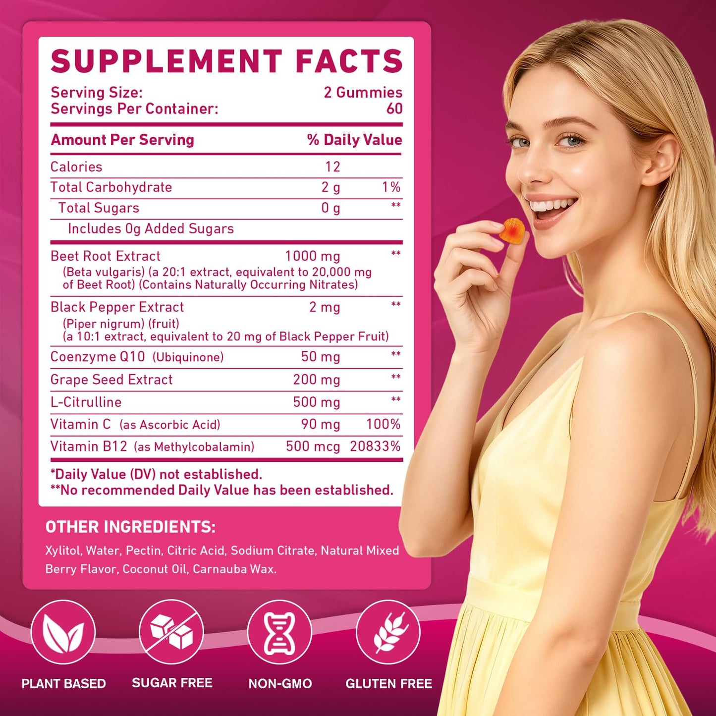 Gummies texture and supplement quality display