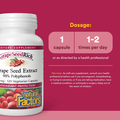 Close up of Natural Factors Grape Seed Extract bottle seal