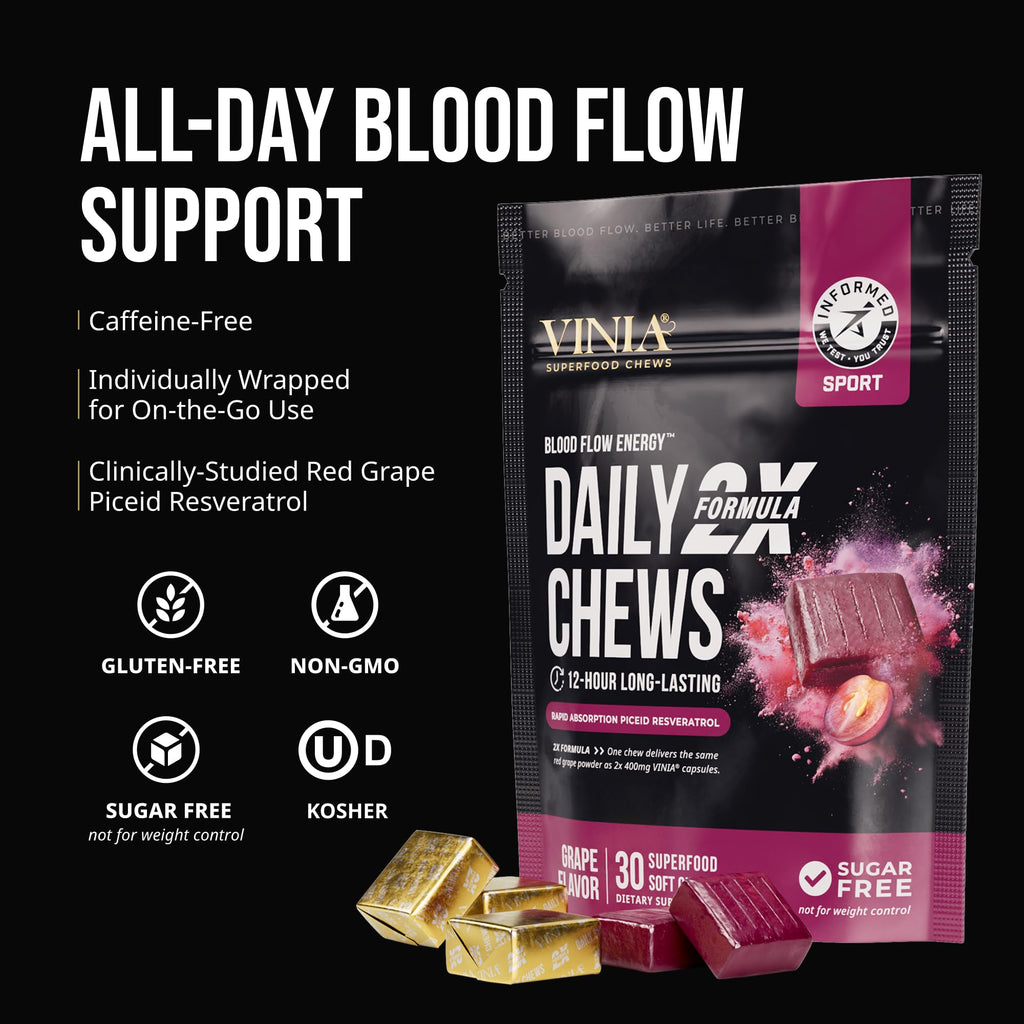 Close up of Vinia heart health chews pouch