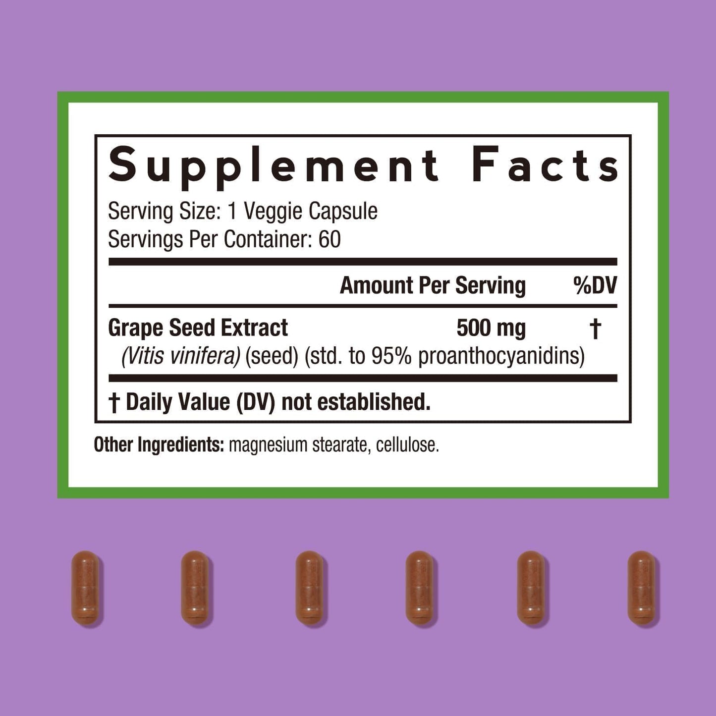 Close up of Doctor's Recipes Grape Seed 60 capsules label