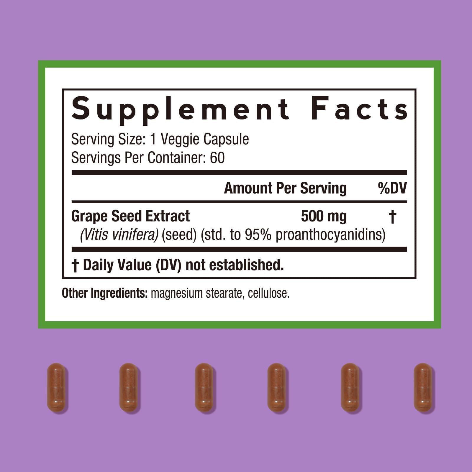 Close up of Doctor's Recipes Grape Seed 60 capsules label