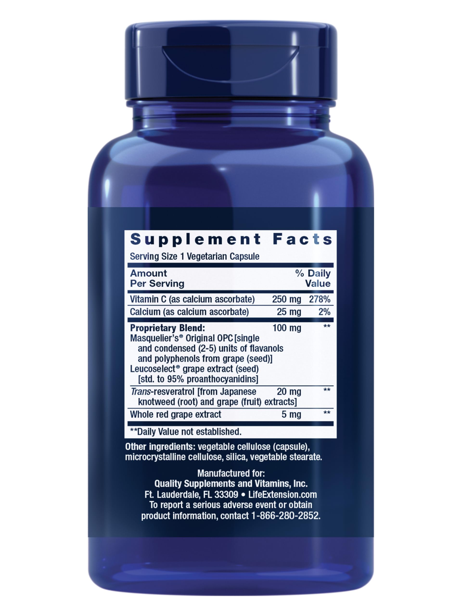 Life Extension Grapeseed Extract supplement facts label