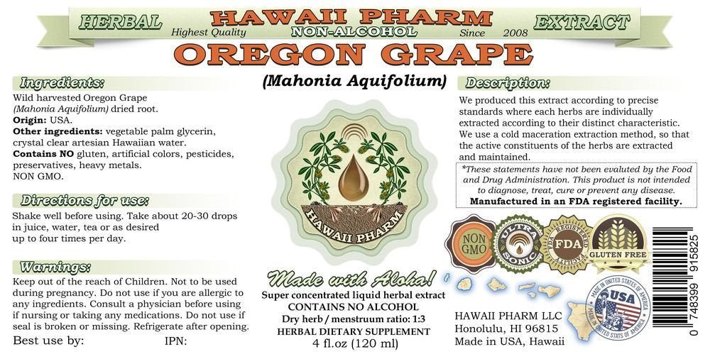 Hawaii Pharm Oregon Grape supplement bottle label details