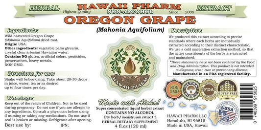 Hawaii Pharm Oregon Grape supplement bottle label details