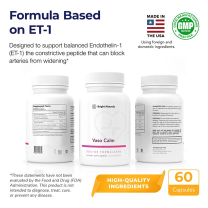 Bright Naturals Vaso Calm supplement facts and dosage label