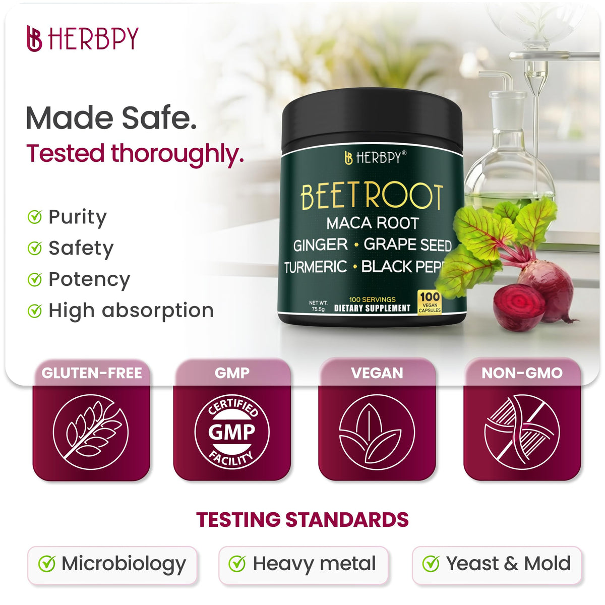 Top view of Herbpy 100 count dietary supplement bottle