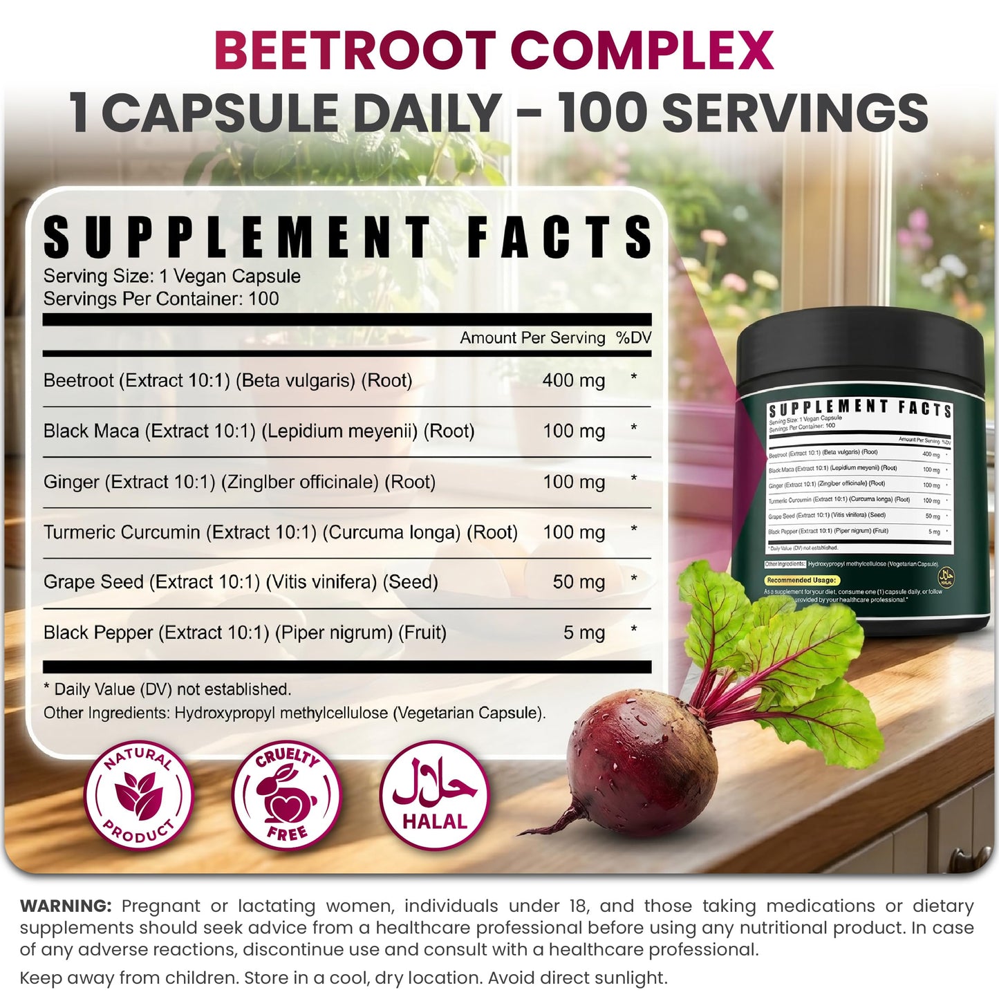 Herbpy 6-in-1 herbal supplement showing maca and ginger extracts