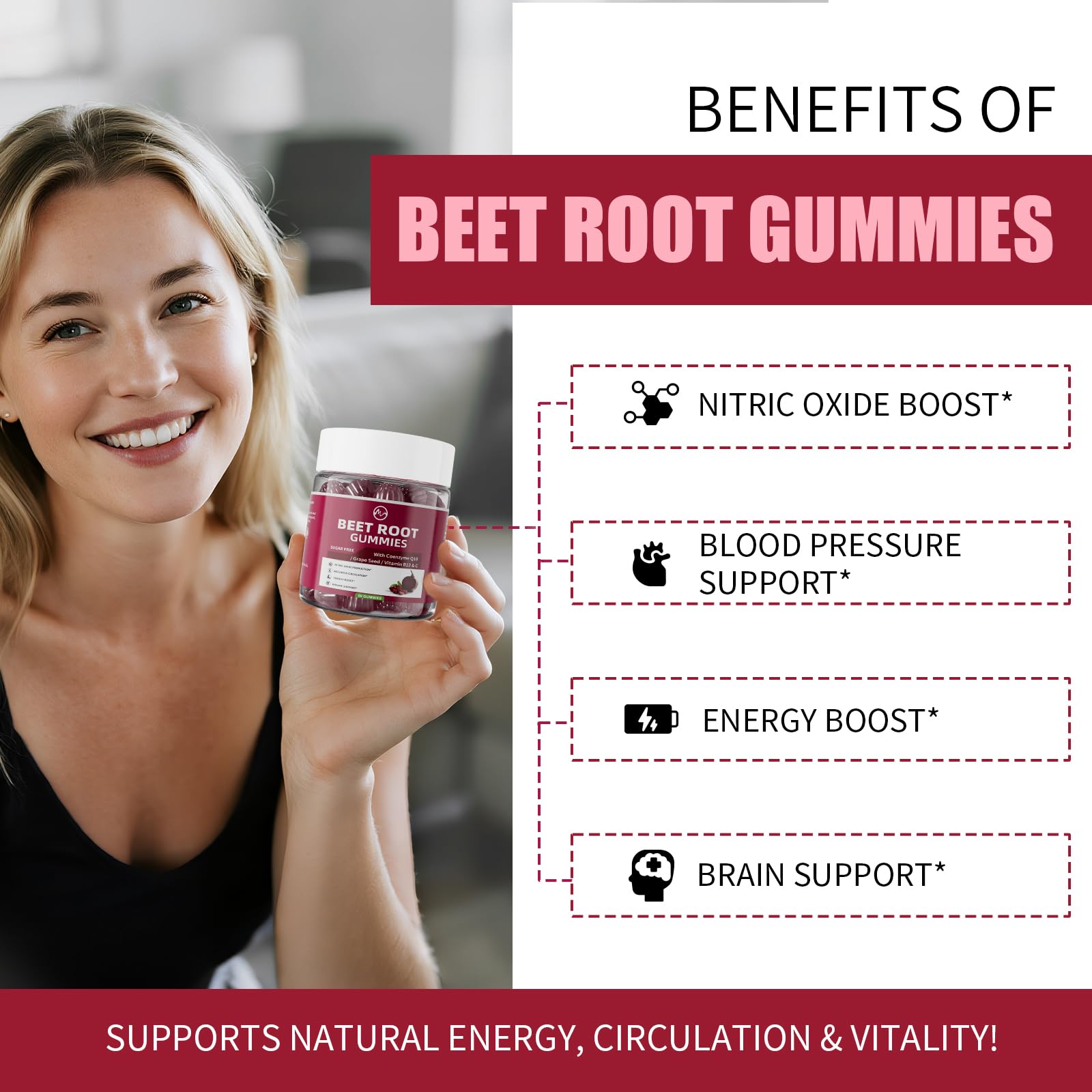Back of M Inch beet root supplement bottle showing ingredient list