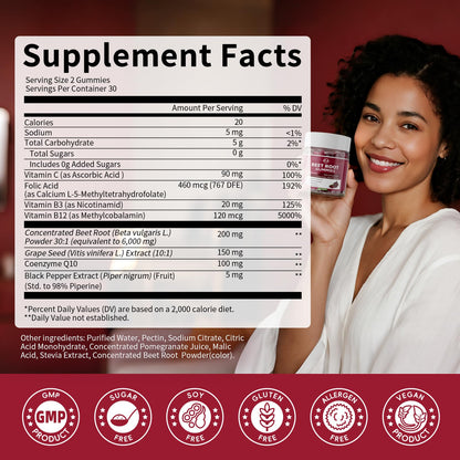 Lifestyle shot of M Inch beet root gummies for cardiovascular health