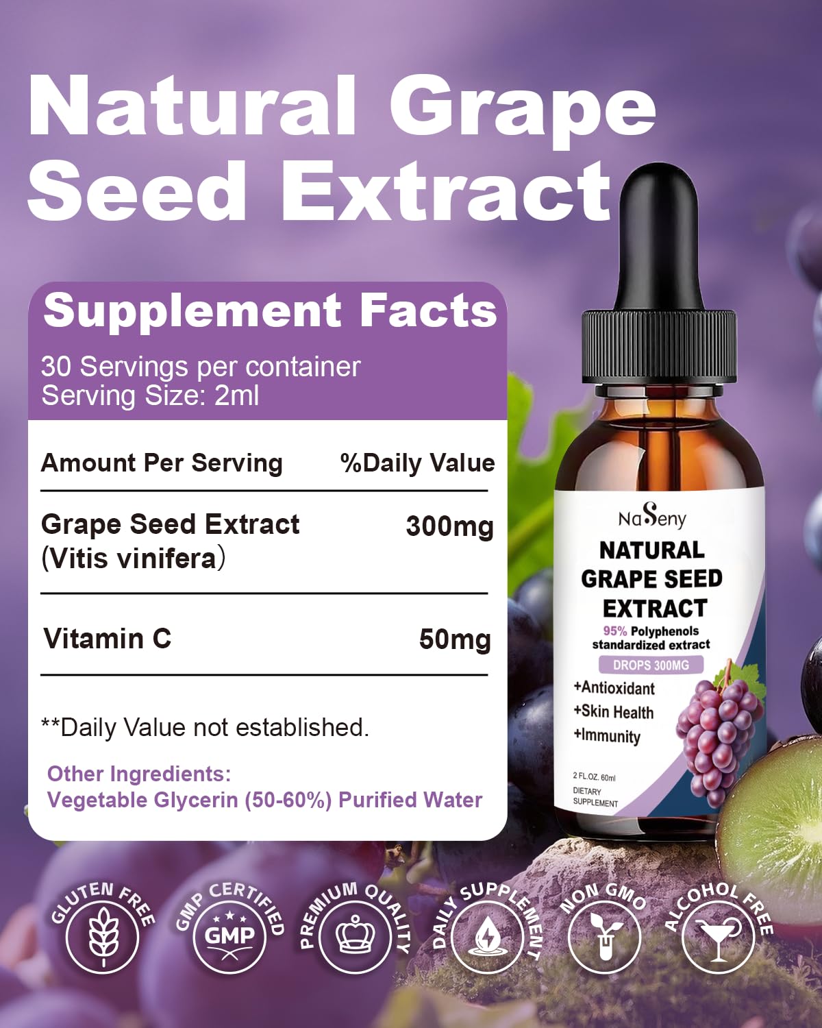 High potency grape seed extract liquid supplement for skin health