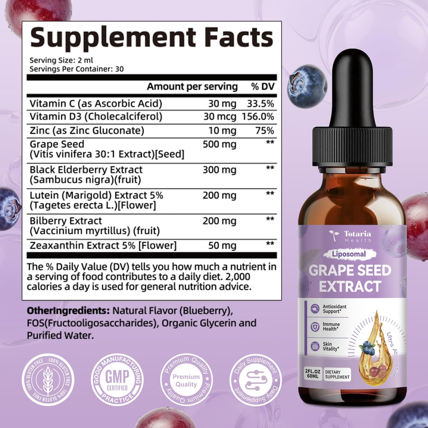 Totaria dietary supplement bottle with dropper isolated