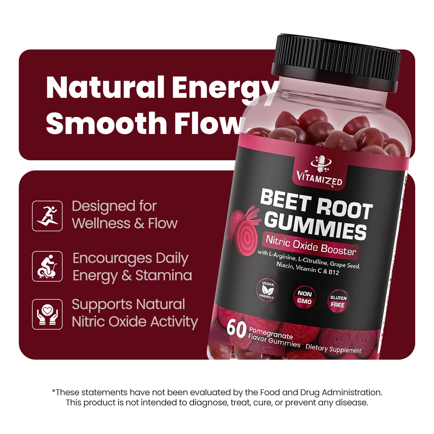 Vitamized Beet Root heart health supplement nutrition facts label