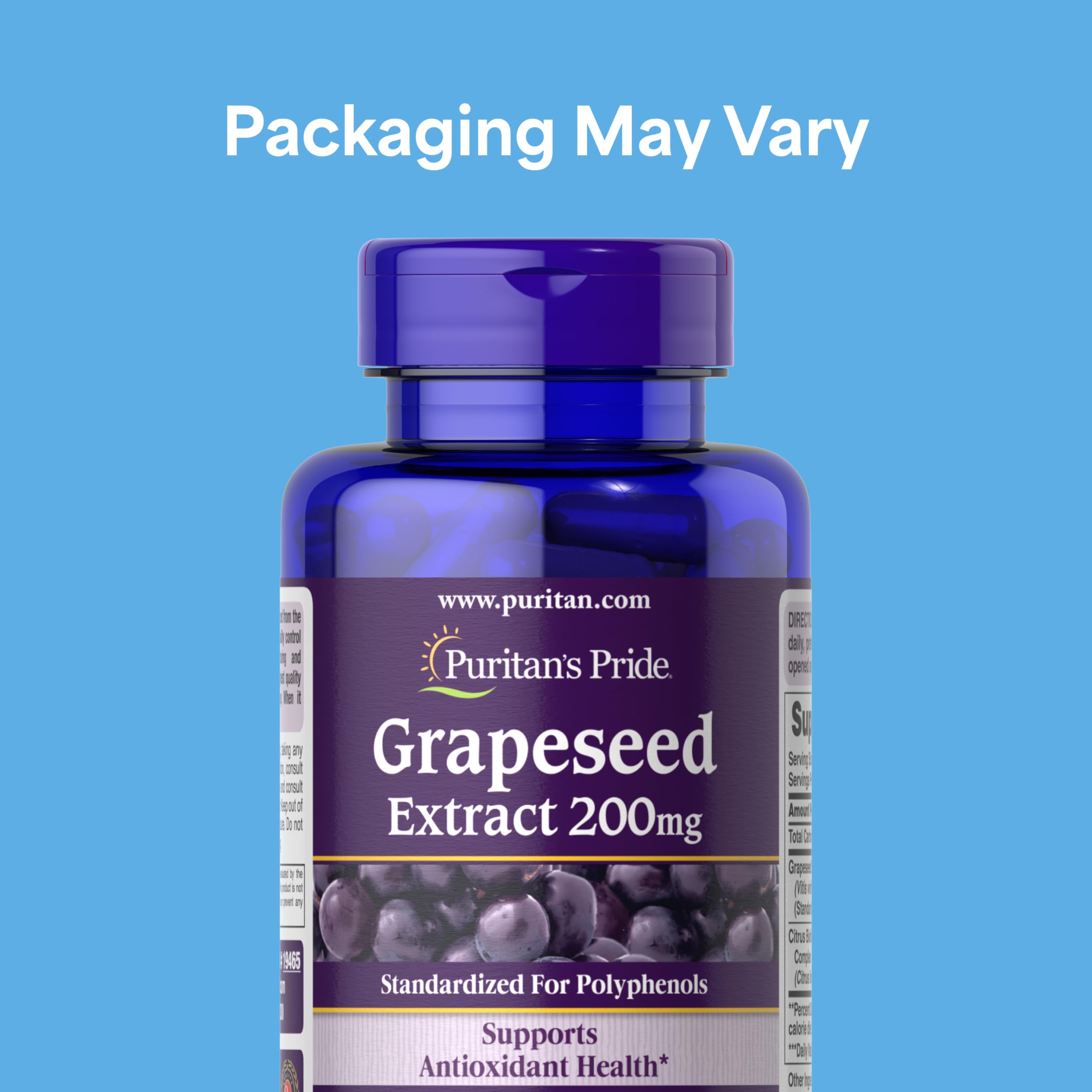 Puritan's Pride Grapeseed Extract 120 capsules bottle label