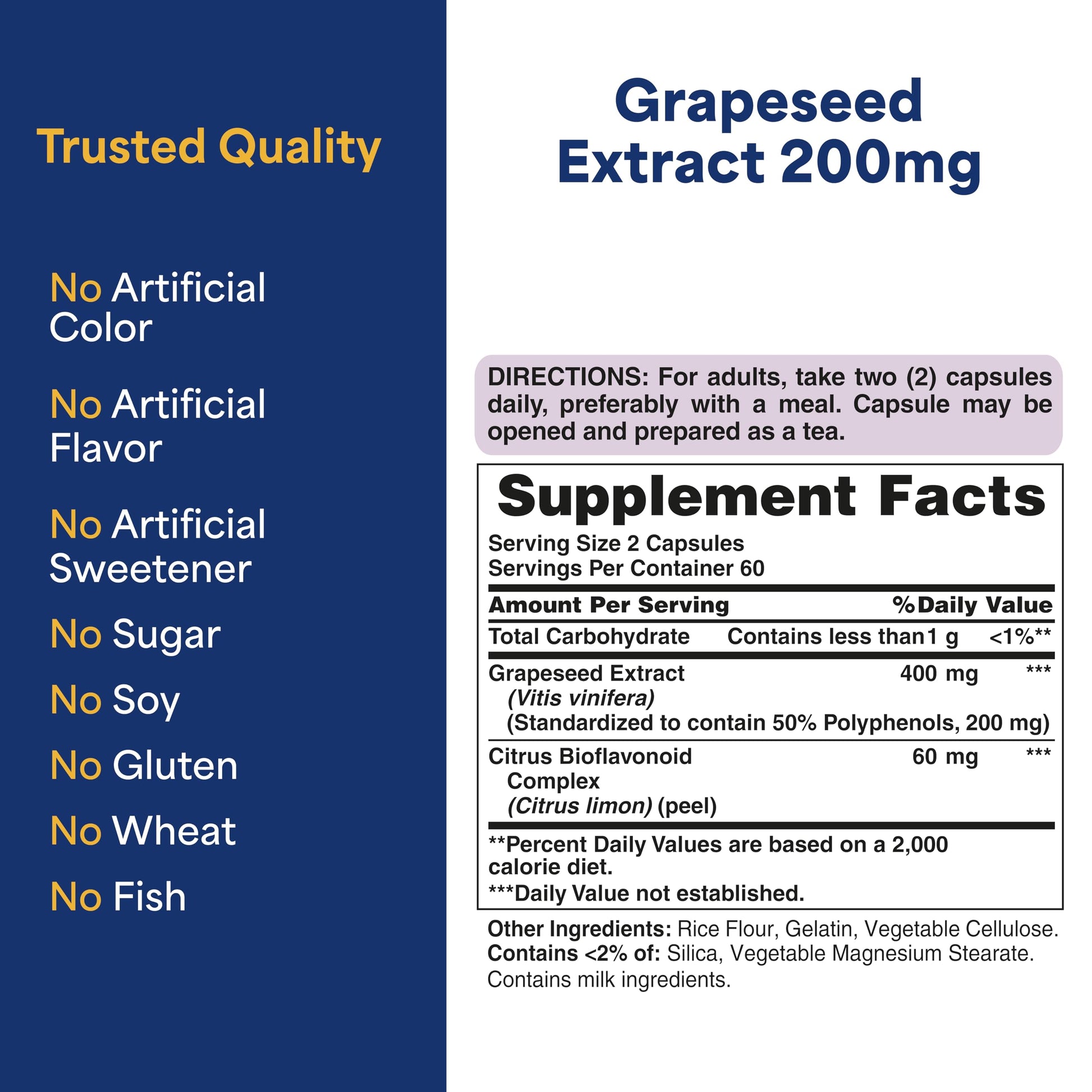 Back label of authentic Puritan's Pride Grapeseed Extract bottle