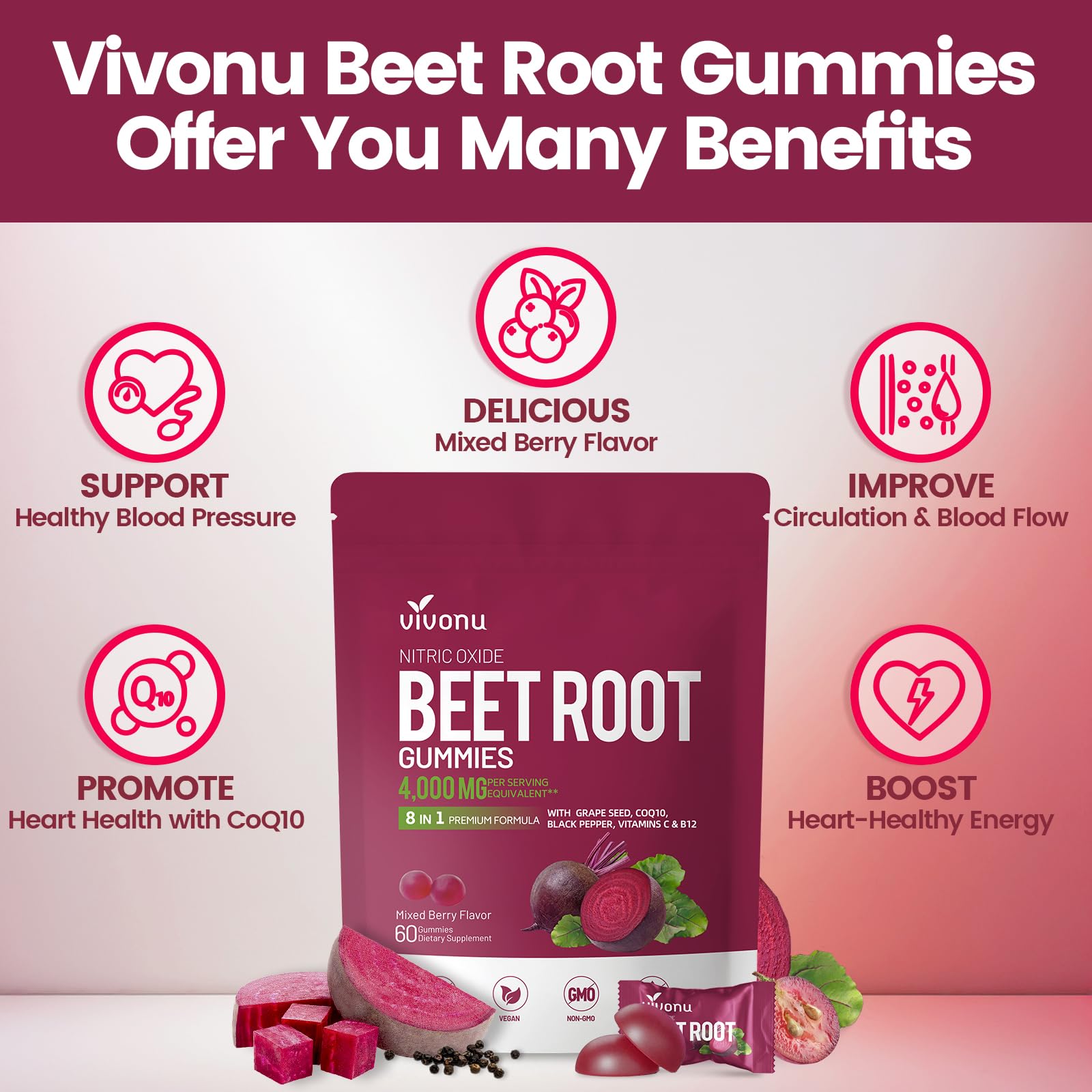 Back of VivoNu beet root supplement pouch with ingredients