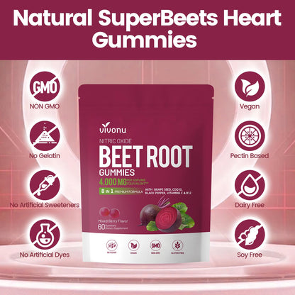 VivoNu mixed berry flavored beet root gummies in a bowl