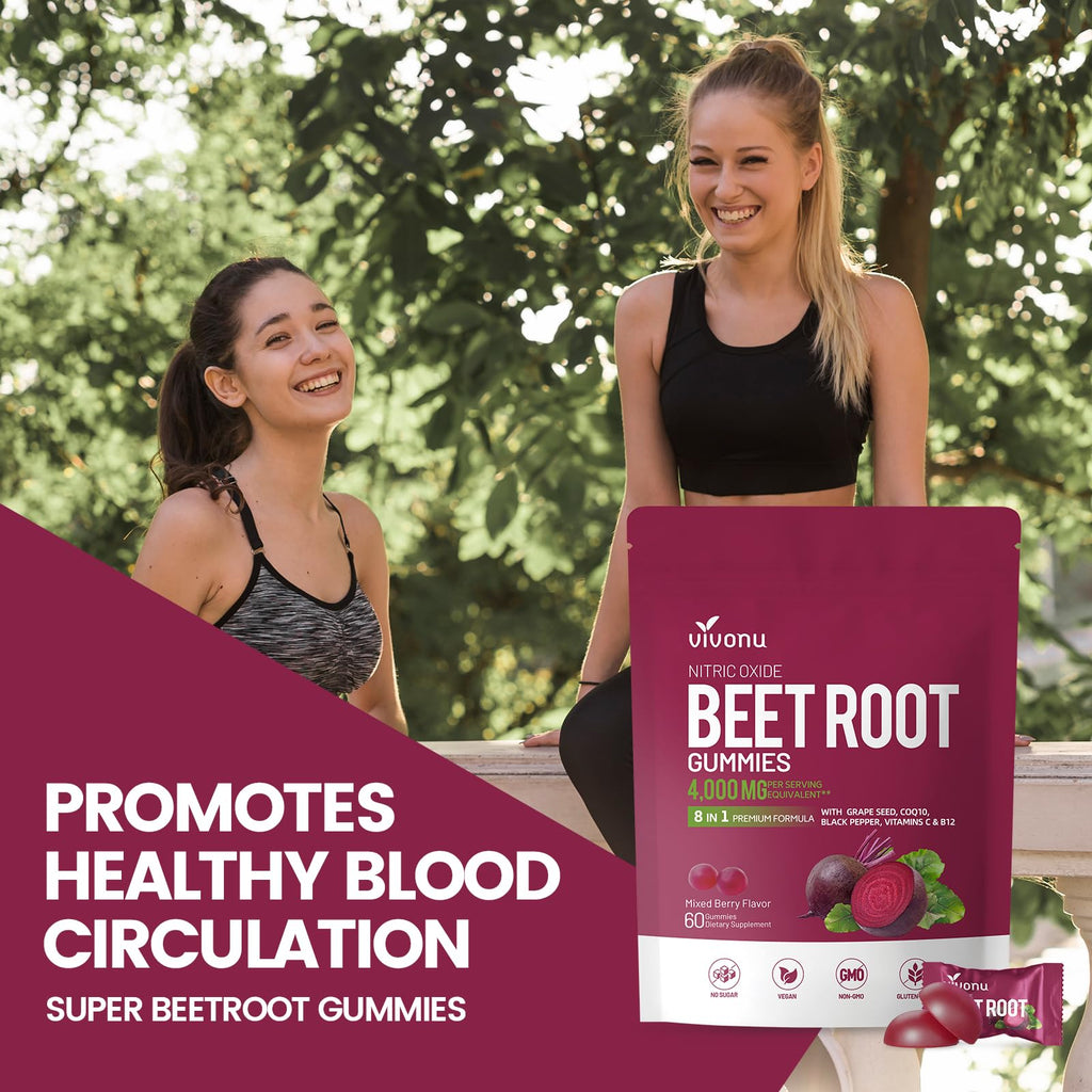 Nutritional facts panel for VivoNu 8-in-1 beet root gummies