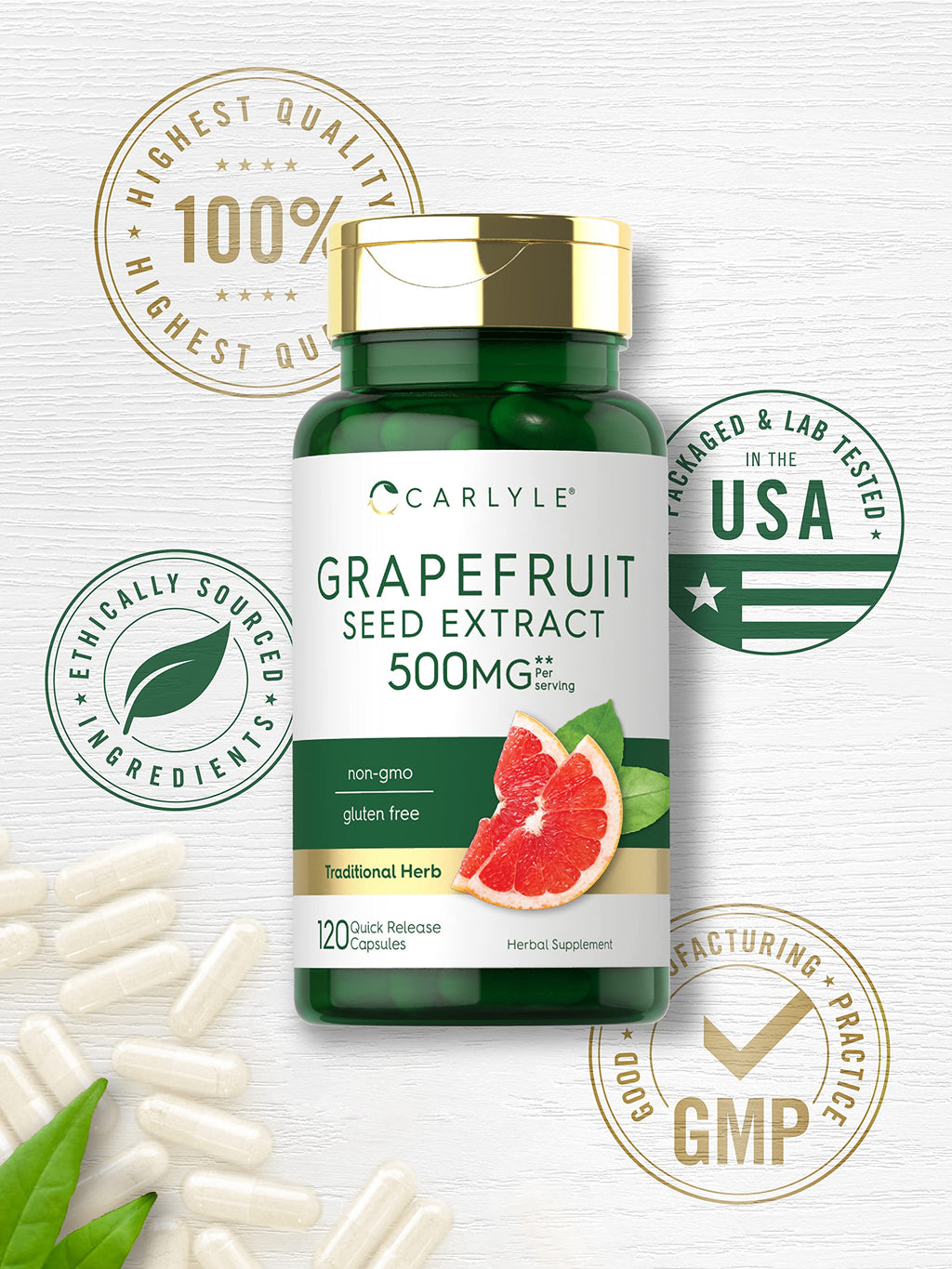 Back of Carlyle Grapefruit Seed Extract bottle showing supplement facts