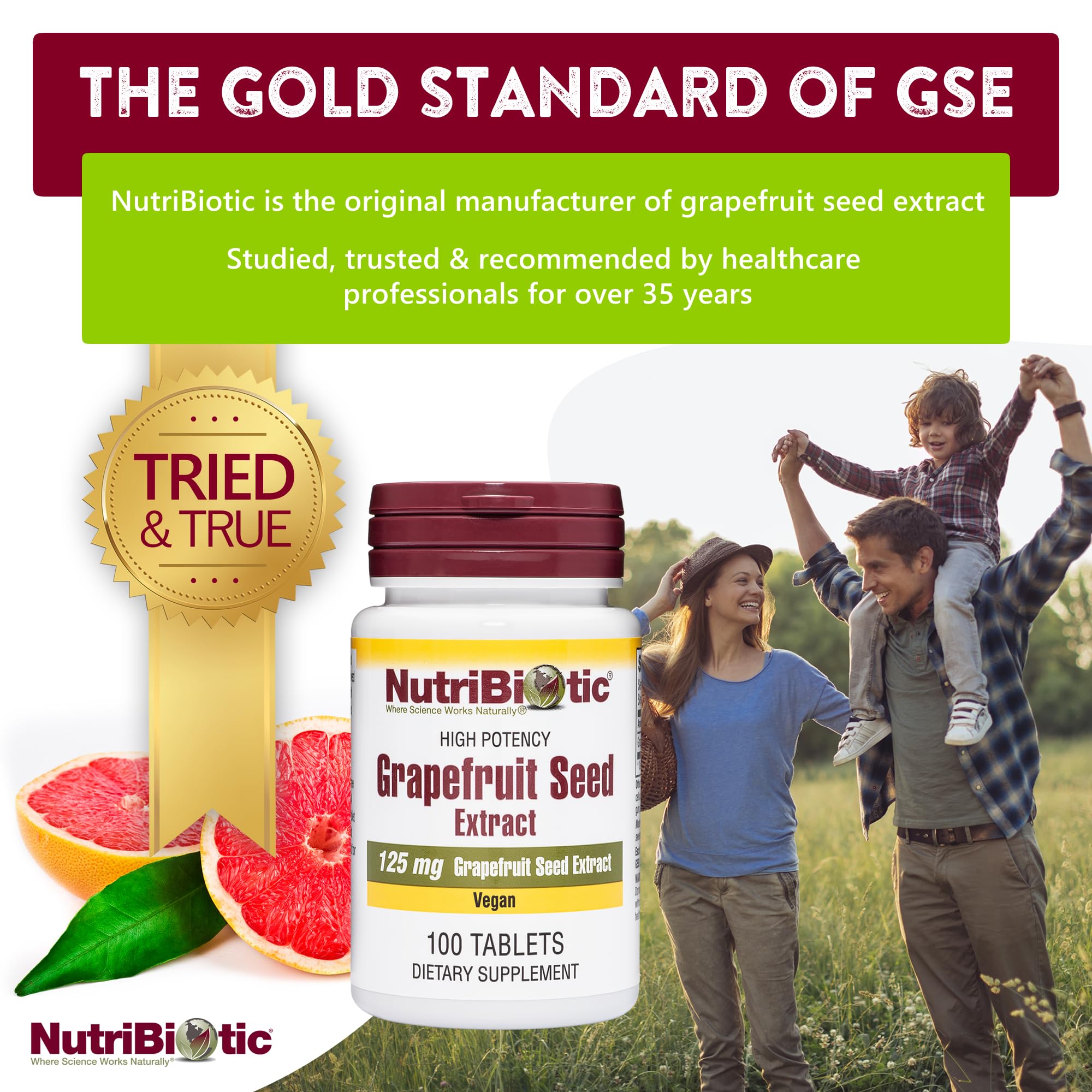 NutriBiotic high potency grapefruit seed extract 125mg dietary supplement label details.
