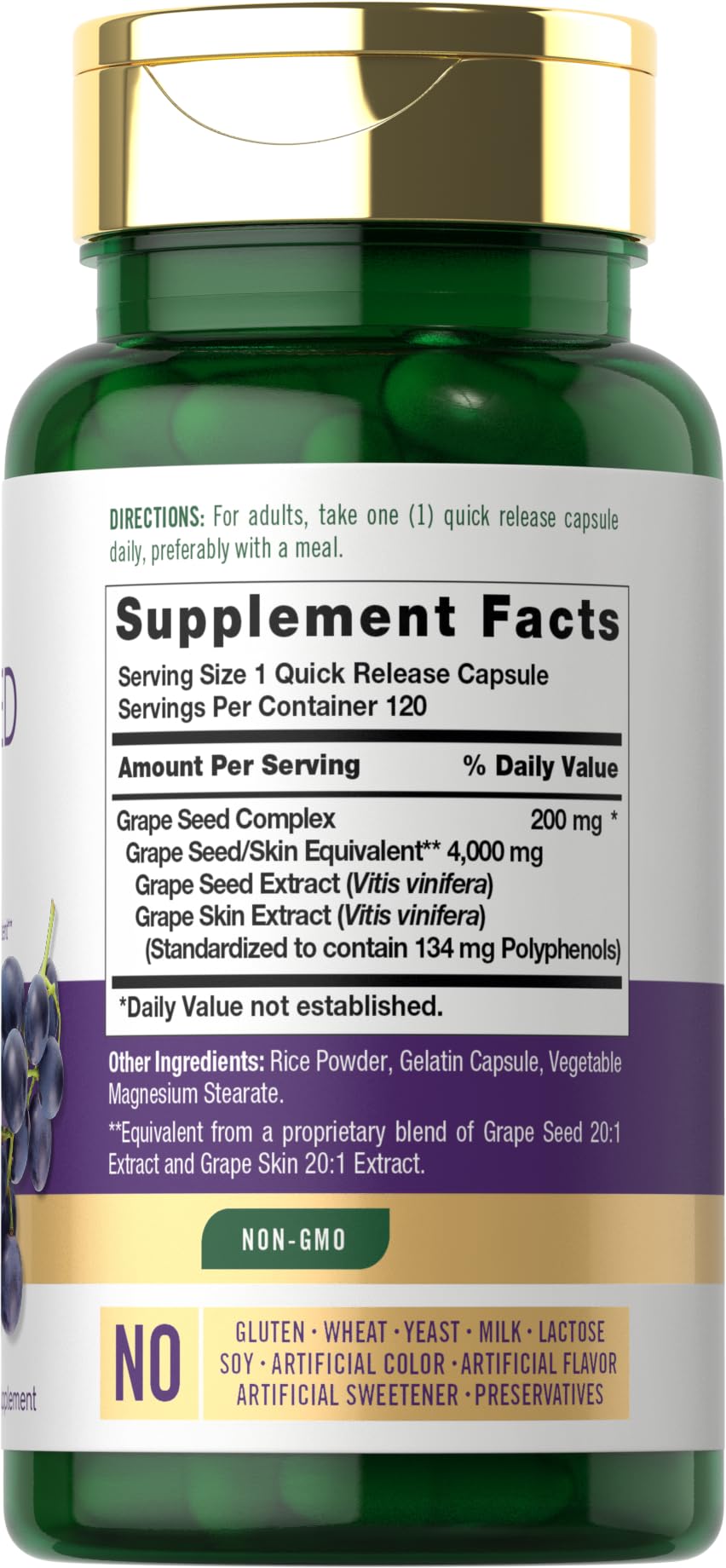 Carlyle Grape Seed Extract supplement facts label