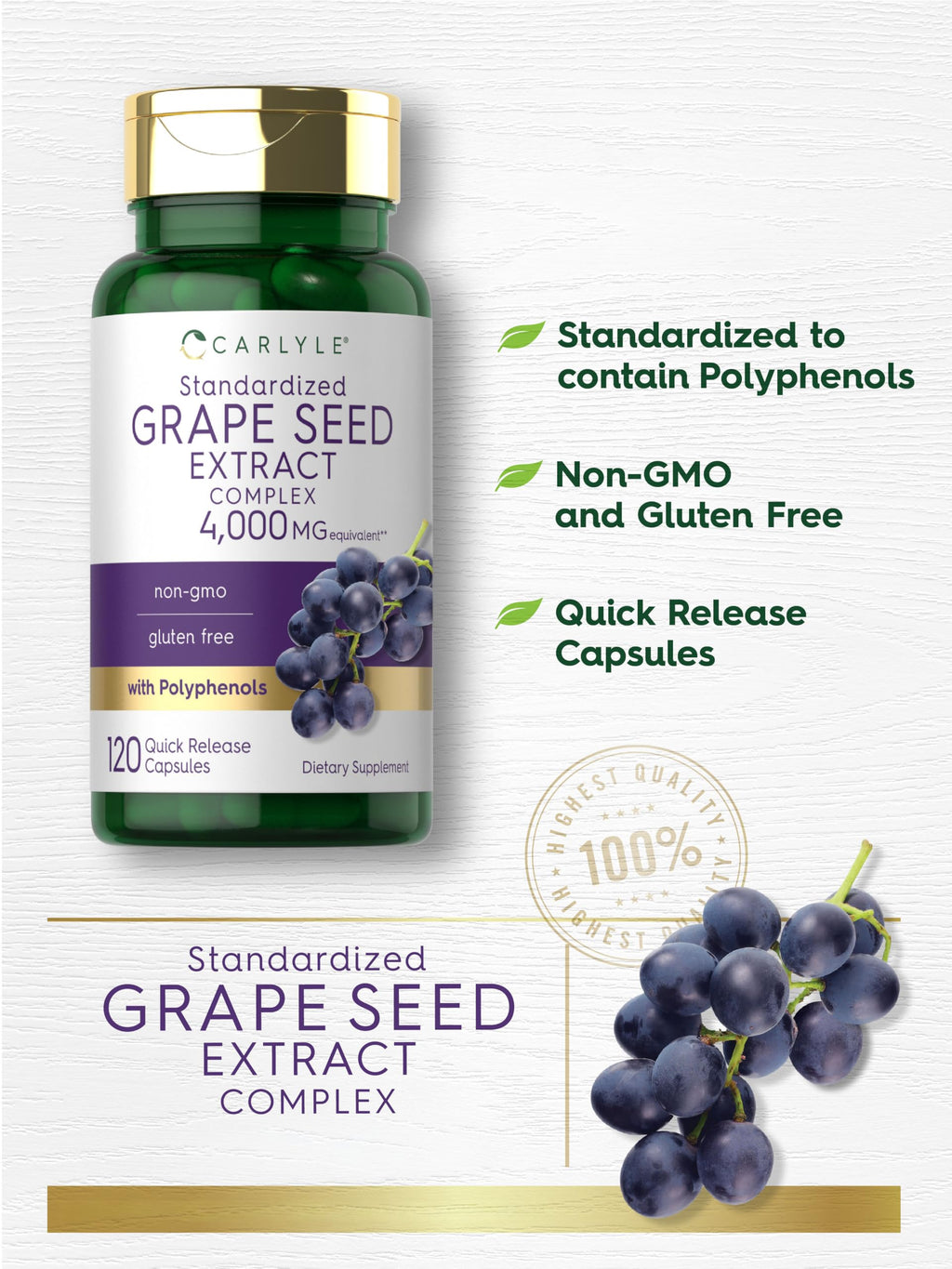 Carlyle Grape Seed Extract standardized complex bottle side view