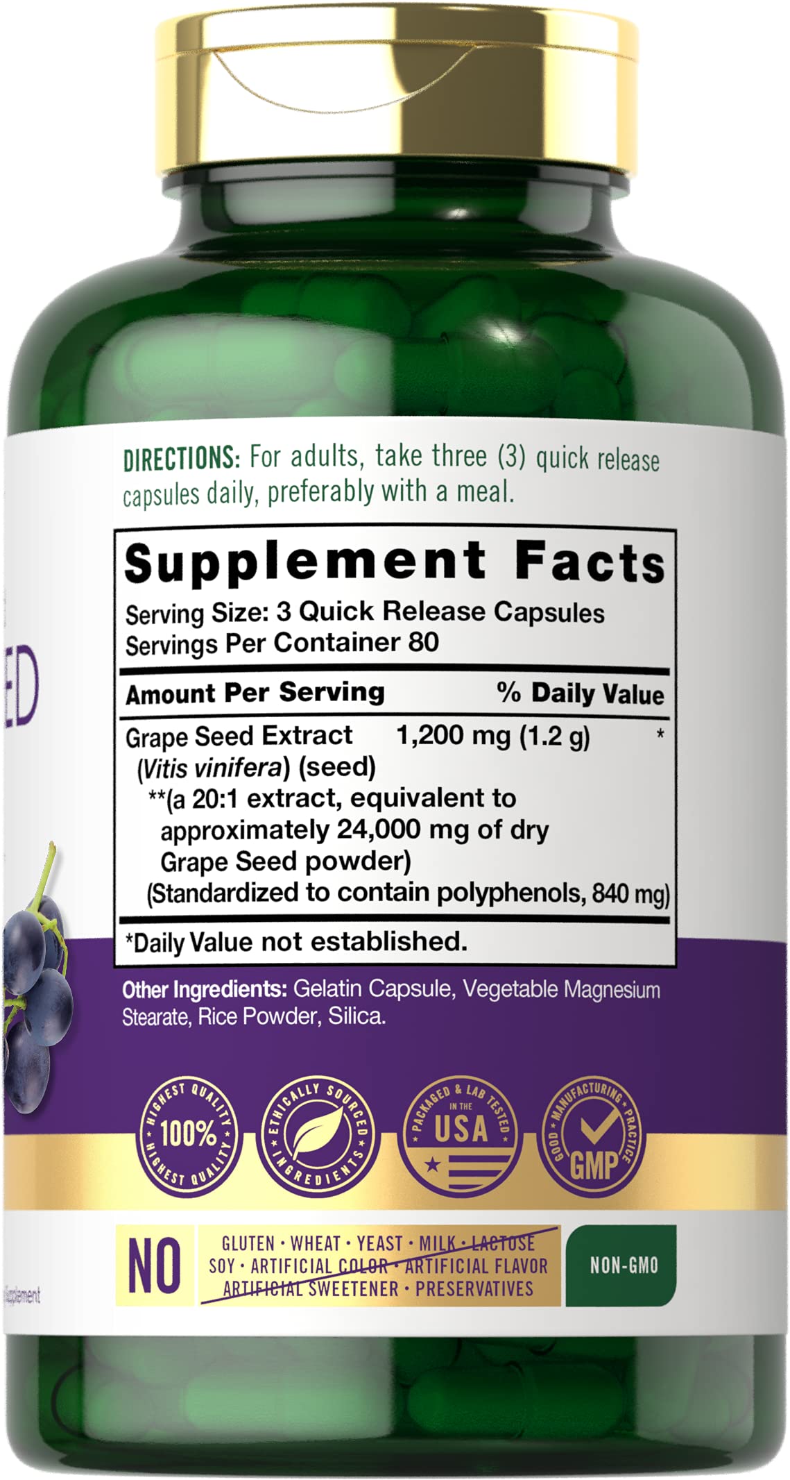 Carlyle Grape Seed Extract antioxidant supplement bottle