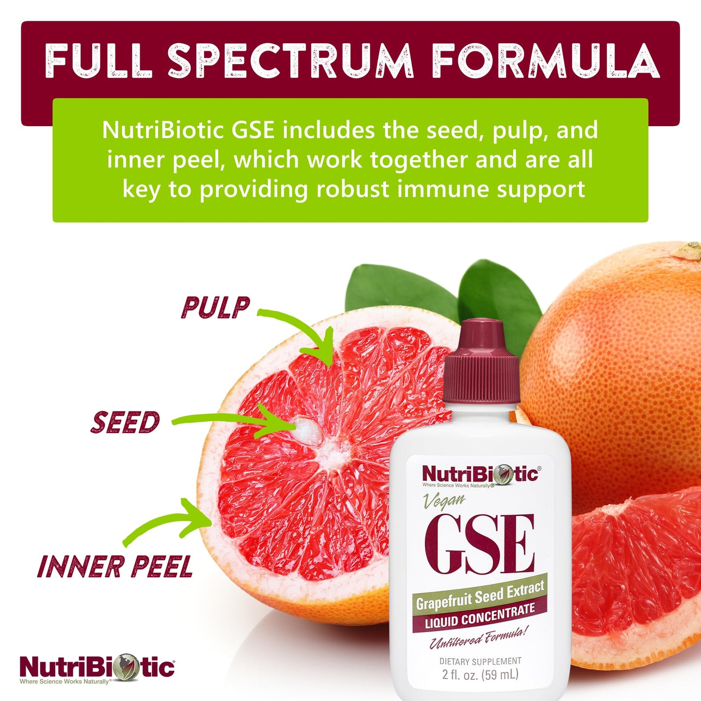 Authentic USA imported grapefruit seed extract liquid packaging highlighting the bioflavonoids formula and dosage instructions