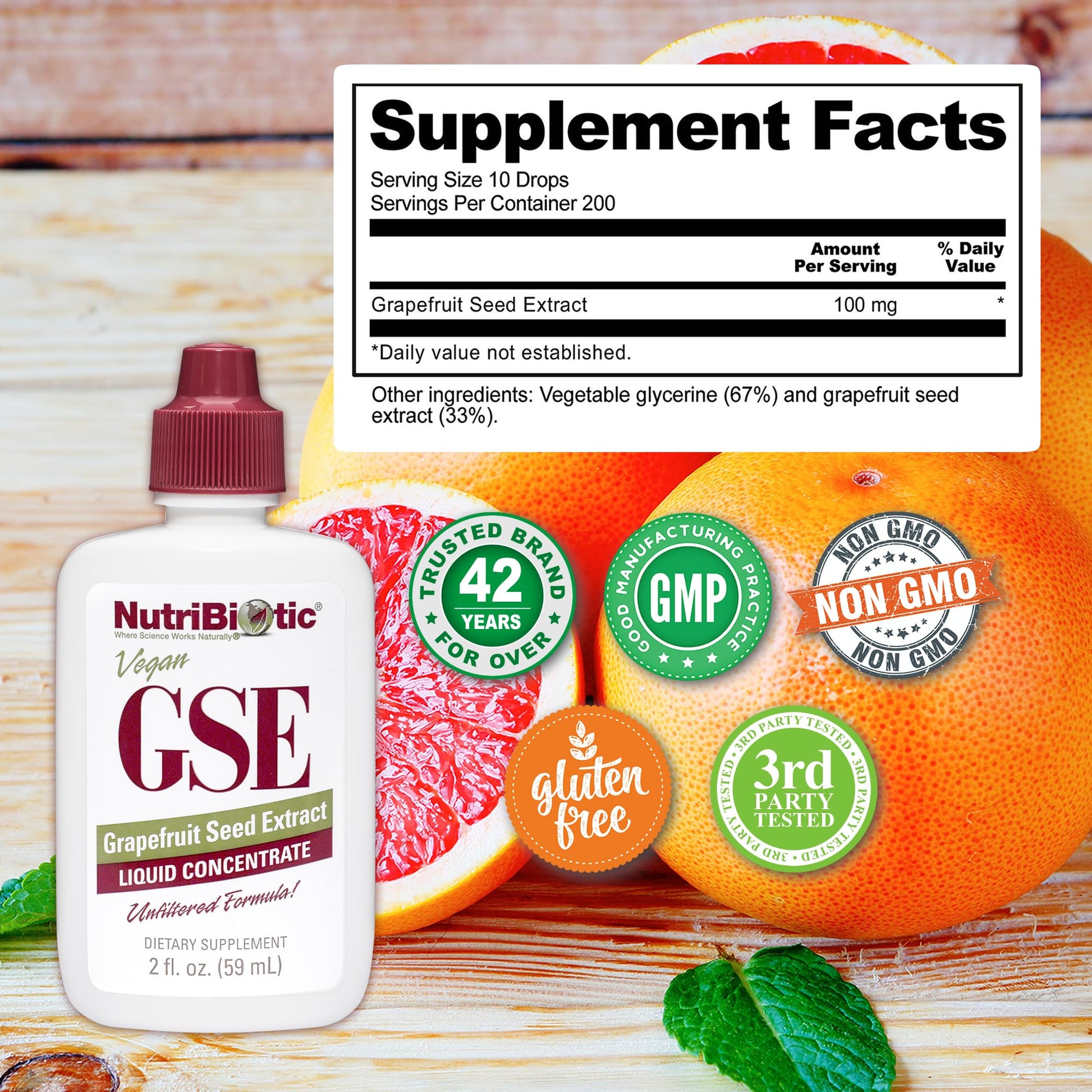 Close-up view of NutriBiotic Grapefruit Seed Extract bottle cap and secure seal ensuring product safety and freshness