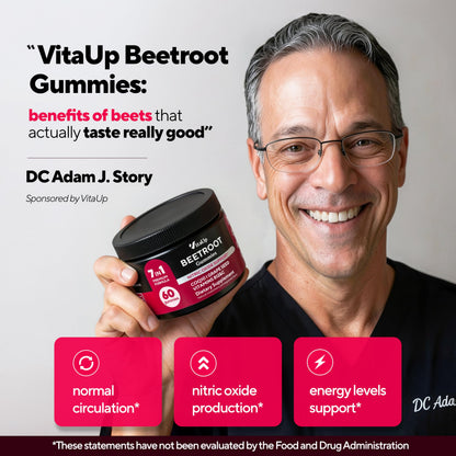 Close up of VitaUp Beet Root Gummies nutritional label