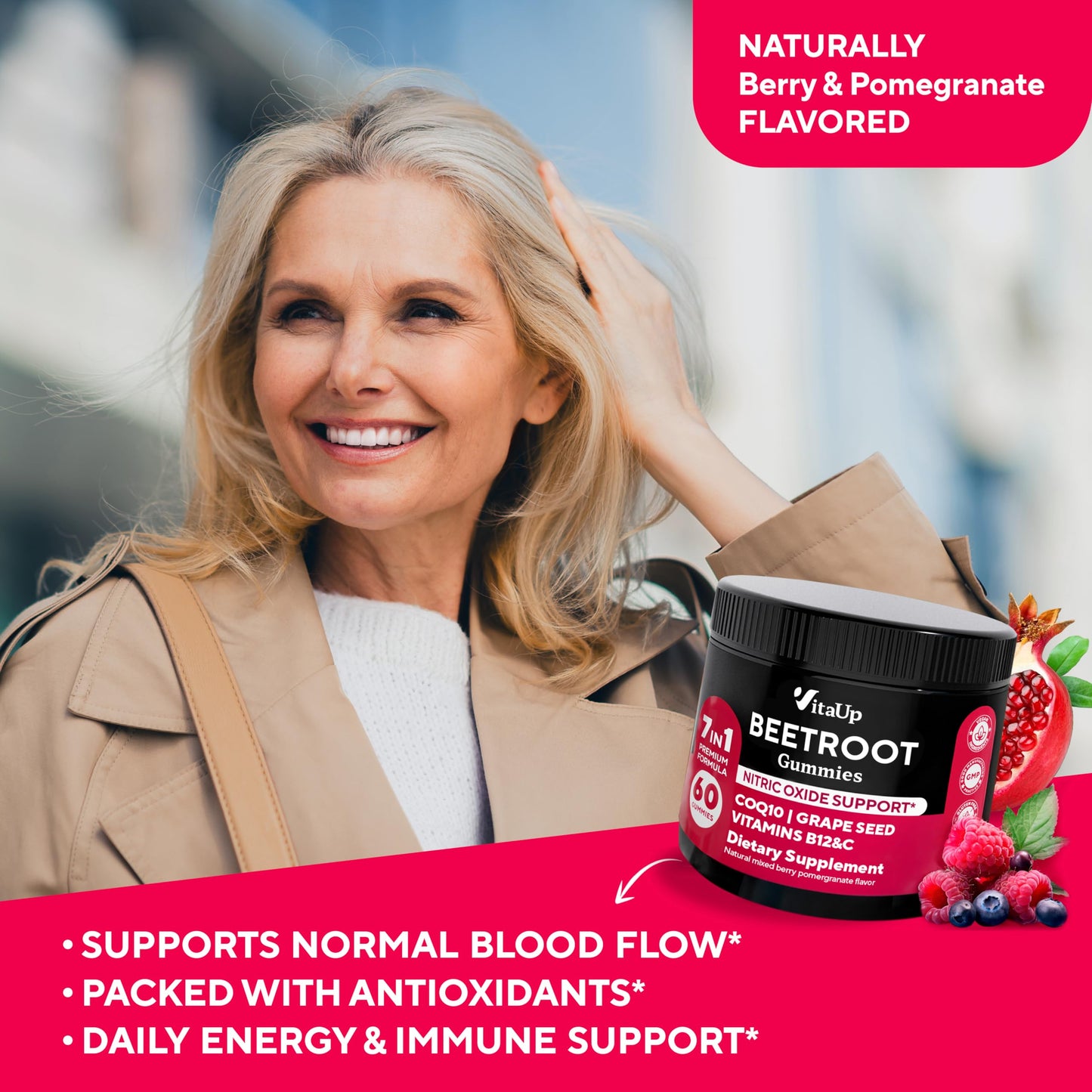 Back label of VitaUp Beet Root Gummies showing dosage instructions