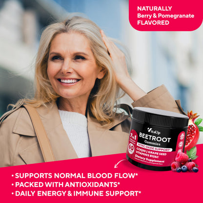 Back label of VitaUp Beet Root Gummies showing dosage instructions