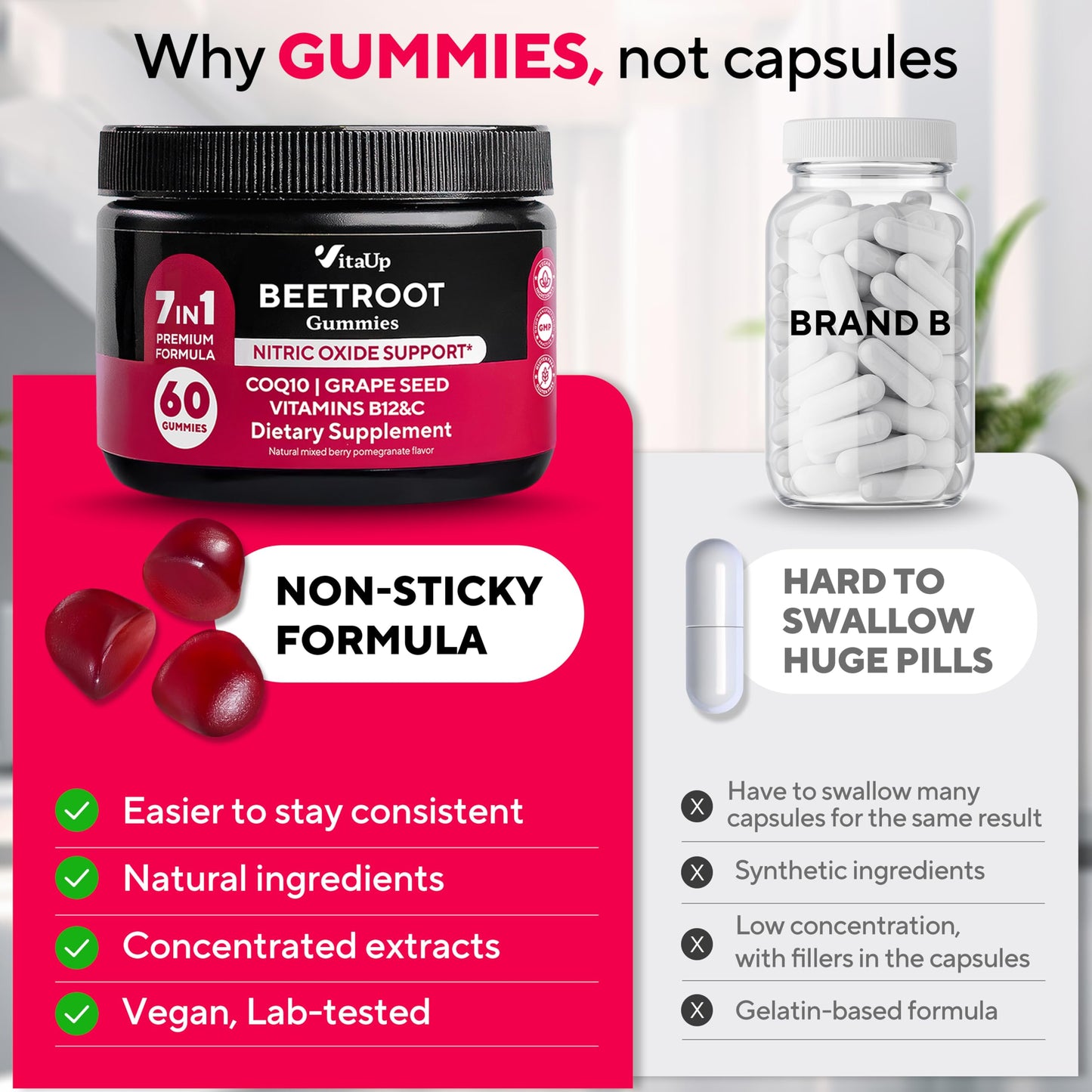 VitaUp Beet Root Gummies dietary supplement bottle in professional lighting