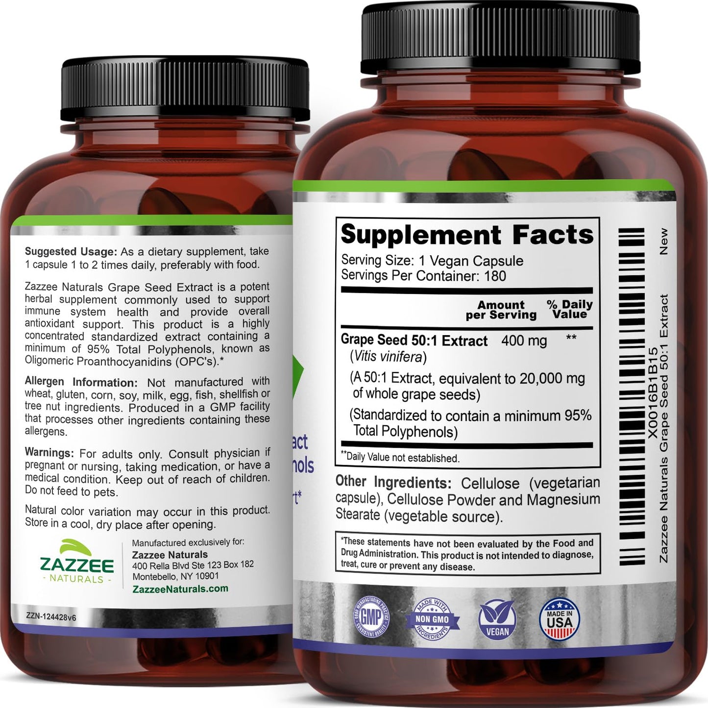 Premium USA imported Zazzee antioxidant supplement packaging