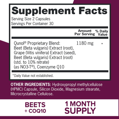 Qunol Blood Pressure Support supplement facts panel