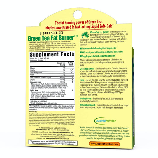 Applied Nutrition Green Tea Fat Burner supplement facts label