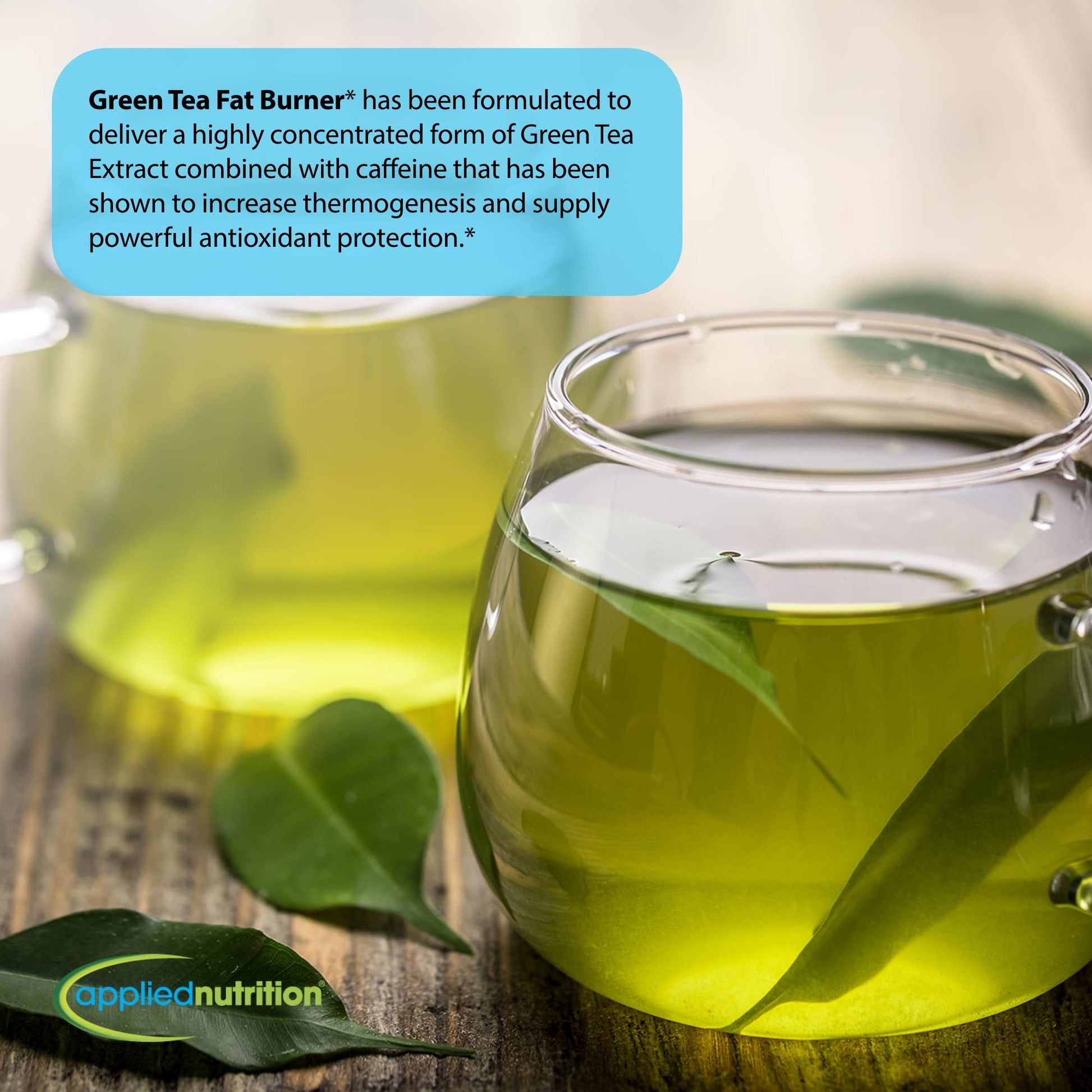 Close up of Applied Nutrition Green Tea Fat Burner liquid softgels