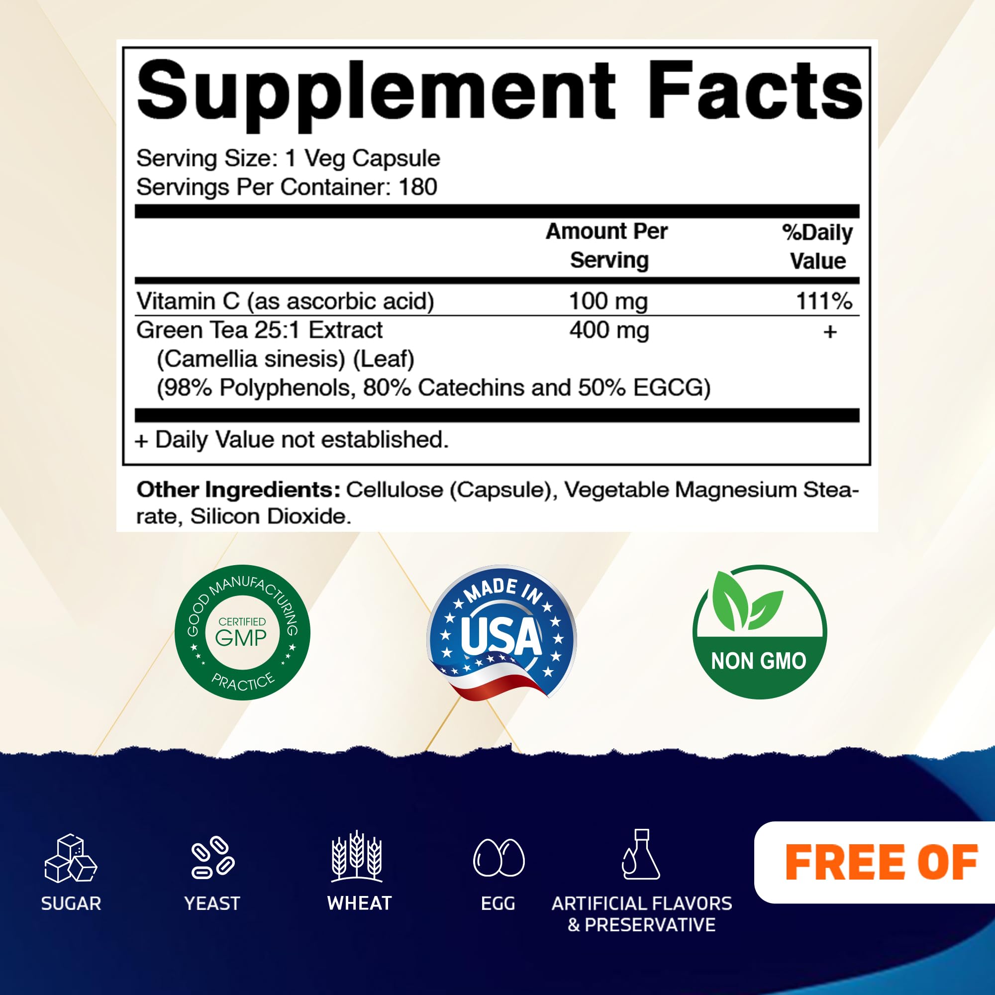 Vitamatic Green Tea Extract 25X concentrate supplement facts label