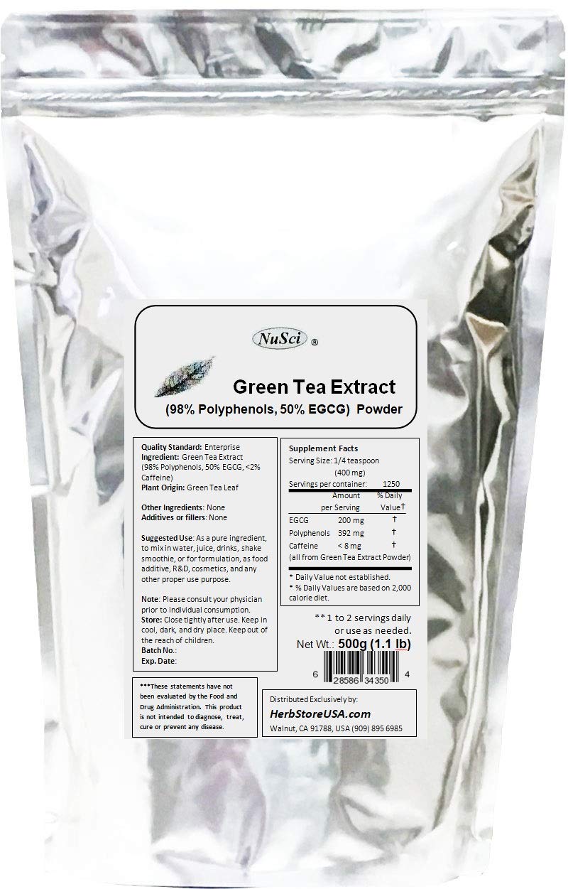 NuSci Green Tea Extract Powder packaging label details