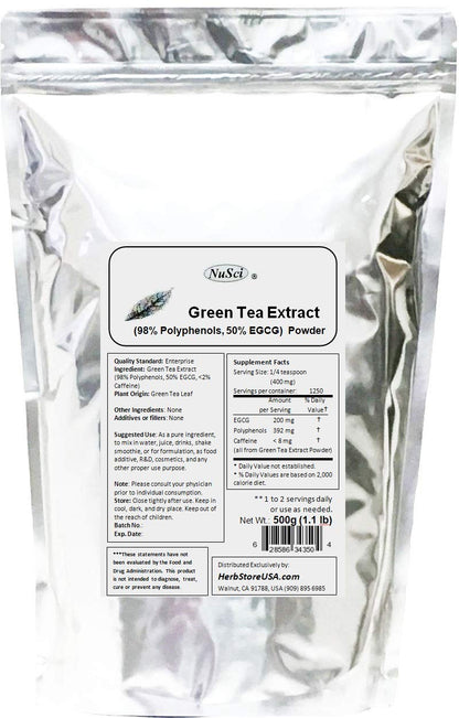 NuSci Green Tea Extract Powder packaging label details